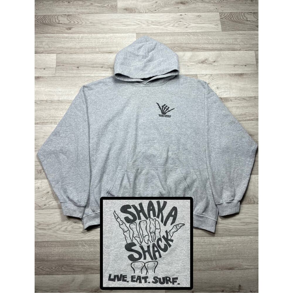 🔥Shaka Shacks Skeleton Millville Delaware Live Eat Surf Gray Hoodie Grunge 2XL